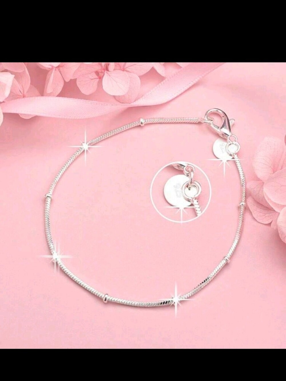 FP Sliver 4, 1pc 925 Silver Snake Chain pendant Beaded Bracelet, Unisex, Fashion